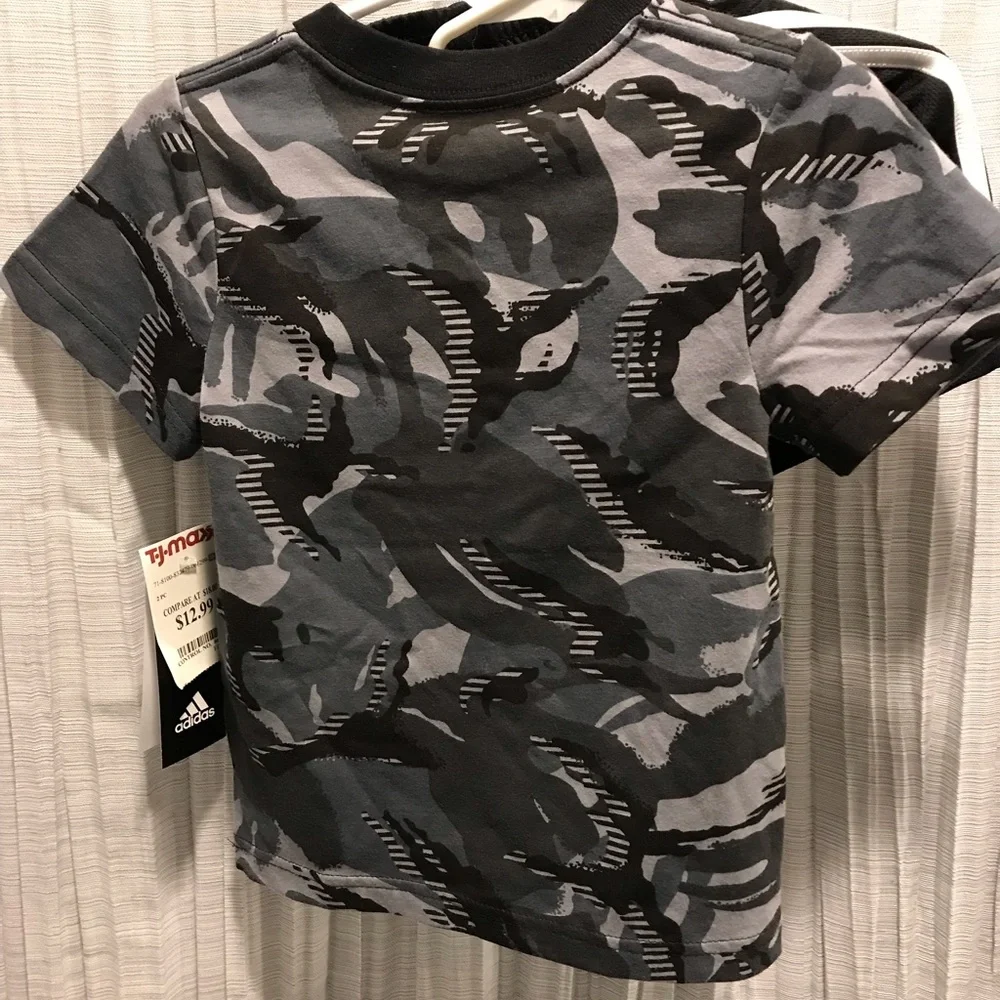 ADIDAS BOY 18 M BLACK SHORT & TEE SET & BLUE ONE PIECE & GRAY PRINT ONE PIECE - Picture 7 of 13